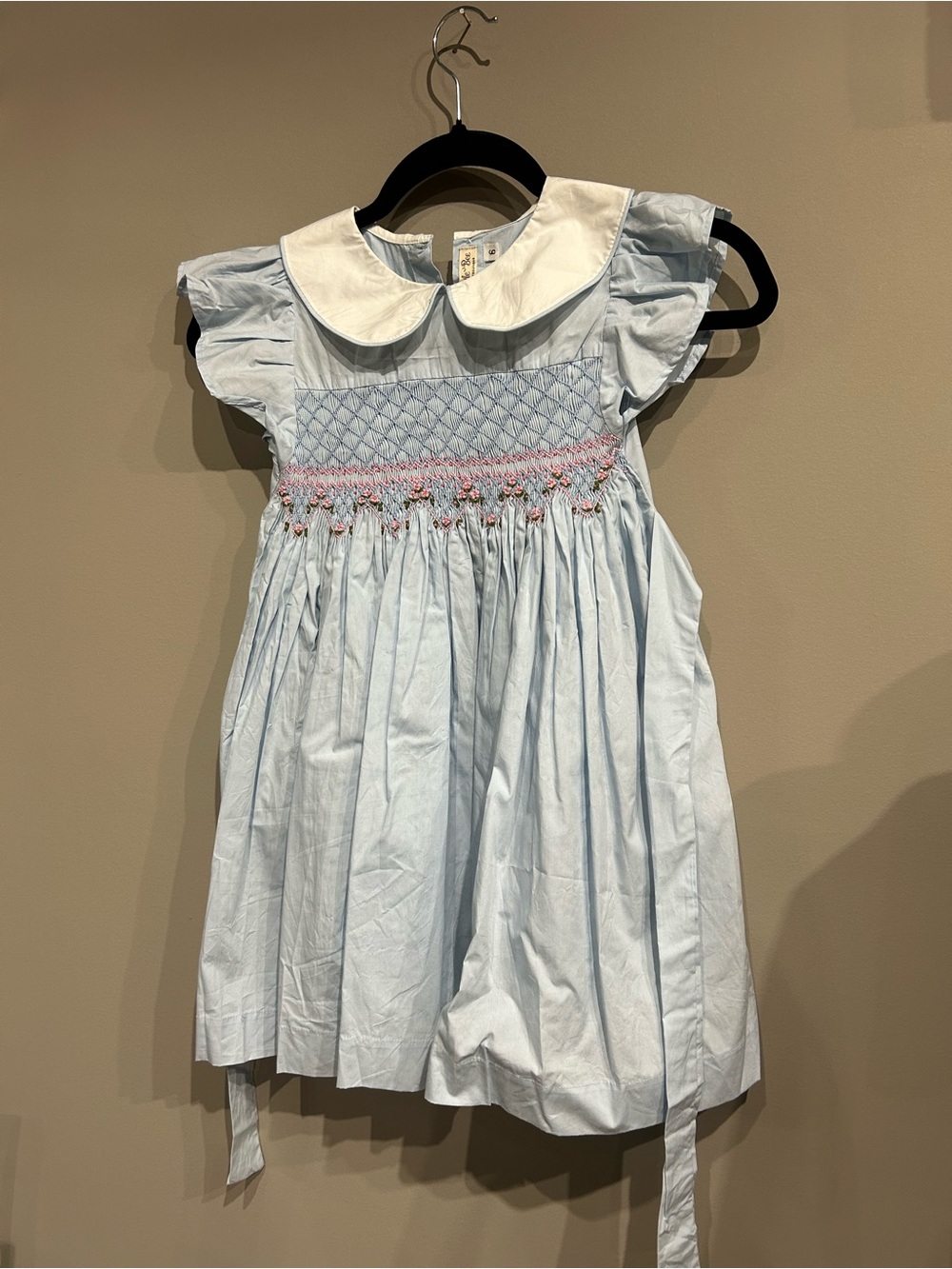 Light Blue Smocked Peter Pan Collar Kids Dress